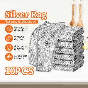 10Pcs Steel Wire Dish Cleaning Cloth Silver Wire Dish Cloth Kitchen Dedicated Dishwashing Pot Non-Oily Metal Wire Cleaning Cloth/Kain dawai 银丝抹布