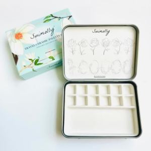 12-color Travel Ceramic Palette Watercolor Paint Storage: Portable Art Student Watercolor Painting Supplies Pigment