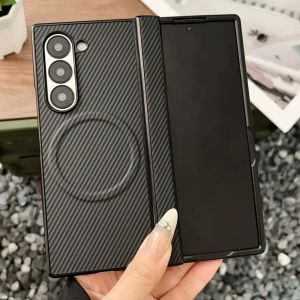 szhaiyu | Luxury Carbon Fiber Magnetic Hinge Phone Case For Samsung Galaxy Fold 7 6 5 4 Wireless Charge Hard Soft Silicone Bumper Cover
