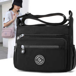 Large Capacity Canvas Nylon Crossbody Bag for Mom Lightweight Multi-Layer British Style Casual Shoulder Bag with Zipper