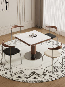 Foldable Solid Wood Rock Panel Dining Table French Style Cream Square Full Support Meal Table Home Use Modern Minimalist round Table