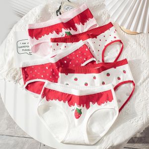5 PCS Kids Girls Soft Cotton Antibacterial Briefs Strawberry Print Panties 3-16 Years Children New Baby Breathable Underwear