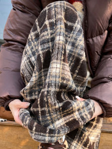 กางเกงขายาวทรงตรงเอวสูงผ้าขนสัตว์ลายสก็อตสำหรับผู้หญิงในฤดูใบไม้ผลิและฤดูใบไม้ร่วง กางเกงขายาวทรงหลวมสบาย ๆ ไซส์เล็ก