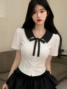 XIANGMEIMEI | Slimming Petite Collegiate Style Contrast Color Blouse
