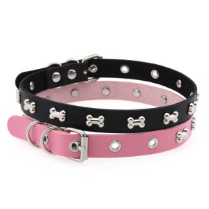 สร้อยคอโซ่กระดูกหนังสไตล์ฮิปฮอปแบบหนีบโลหะสีน้ำเงินอ่อน เครื่องประดับแฟชั่นสำหรับผู้หญิง เครื่องประดับแฟชั่นโซ่กระดูกสัตว์