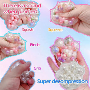 Handmade Grape Noisy Squishy Ball Colorful Beads Cat Paw Sensory Fidget Toys for Kids Adults Stress Relieve Squeeze Toys