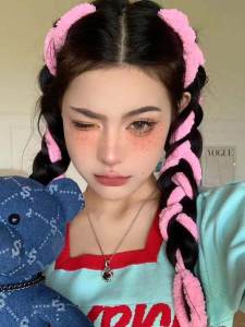 Fluffy Hair Ties Quantity Increase Plush Rope Female Version Spice Girl Anti-Aging Boxing Braid Hair Bands Pink Plush Strips