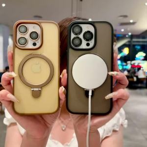 Matte Color Lens Protection Magnetic Charge Case Stand For Magsafe iPhone 17 Air 16 PM 15 Plus 14 13 12 11 Pro Max Phone Cover