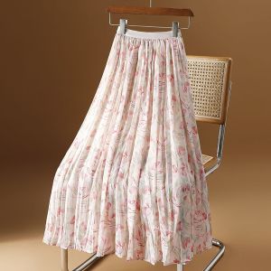 Fashionable Floral Print Chiffon Skirt Womens Summer 2024 Slimming Long Half-length Trendy Commute High Waist Regular Sleeve