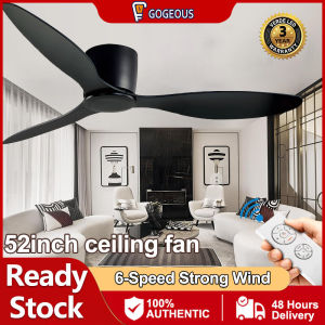 GOGEOUS Nordic Modern industrial ceiling fan big size Strong Winds With Remote 42/52Inch Silent 6 Speeds 3 Blades DC Motor ceilings fan ceiling fan heavy duty Silent Copper Motor ceiling fans for living room Kitchen Dining Bedroom