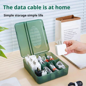 YESPERY Cable Storage Box Organizer Charger Cord Storage Box With 7 Compartments Reusable Data Cable Storage Case For Home Or Travel