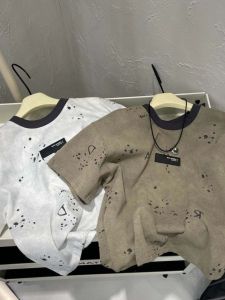 Pure Cotton Vải Bông Áo Thun Ngắn Tay Cho Bé Trai Và Bé Gái Khối Màu Cổ Áo Mùa Hè Hàng Mới Về Thoáng Khí Hoạt Hình Họa Tiết Áo Thun Trẻ Em