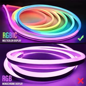 16.4 FT Neon Rope LightsBedroom for RGBIC LED Strip LightsOutdoor IP65 Waterproof LED Lights with Remote Control and Application Control Music synchronous Color Changing Light DIY Design