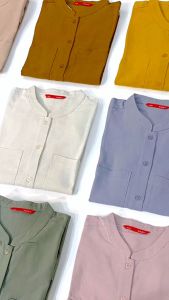 DAUKY Atasan Wanita Tunik Kemeja Polos Linen M Tunic Regular Pocket