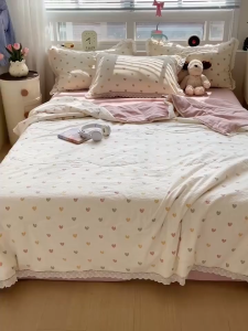 Bộ Chăn Ga Gối 4 Món Cotton Đũi Hàn Quốc Nhập Khẩu Chăn Hè Chần Bông Chất LiệuThoáng Mát Thấm Hút Mồ Hôi An Toàn Cho Làn Da Bé