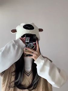 Mũ nón len lông mặt cừu nữ lót bông mịn ấm áp cho mùa đông thời trang ulzzang giá rẻ