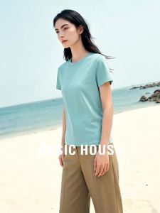Basic House | Round Collar Short Sleeve Blue T-shirt For Women Summer