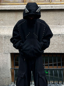 เสื้อสเวตเตอร์มีฮู้ดสไตล์อเมริกันสำหรับผู้ชาย ทรงหลวม แขนยาว ปกติ ฤดูใบไม้ร่วง/ฤดูหนาว ทรงสั้น แจ็คเก็ตคาร์ดิแกนแบบเปิด