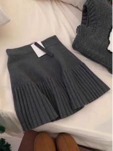 High Waist A-Line Knitted Mini Skirt Womens Autumn Spring Pleated Skirts Elastic Waist Polyester Fiber Commute Style Pure Color