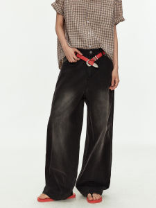 Vintage Retro Wide Leg Embroidered High Street Patchwork Straight Loose Jeans