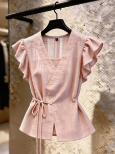 LIANPAI | Design Korean Flyaway Sleeve V-Neck Waist Tie Slimming Versatile Fashion Shirt