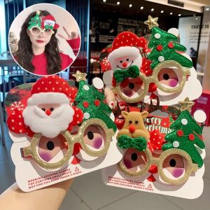 กรอบรูปการ์ตูนน่ารักซานตาคลอสมนุษย์หิมะกวางเอลก์รูปทรงเขาสัตว์เด็กผู้ใหญ่แว่นตาคริสต์มาสตกแต่งคริสต์มาสแว่นตาปีใหม่ของขวัญอุปกรณ์ประกอบฉากสำหรับงานเลี้ยง