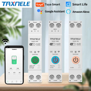 TAXNELE 63A TUYA WiFi Smart Switch 1P Circuit Breaker Energy Meter KWh Power Metering Timer Relay MCB Remote Control Smart Life