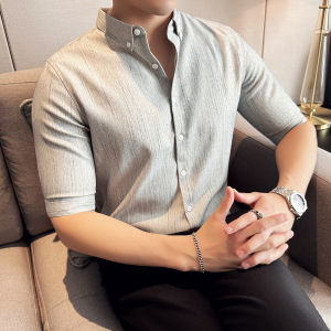 Lightly Mature Shirt Mens Short Sleeve Summer Thin Fashion Trendy Easiest for Match Business Casual Slim-Fitting Half Length Half Sleeve Shirt
