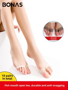 BONAS Womens Ultra-Thin Long Tube Stockings Fish-Mouth Design Invisible Toe Hole Pantyhose Breathable Moisture-Wicking Summer