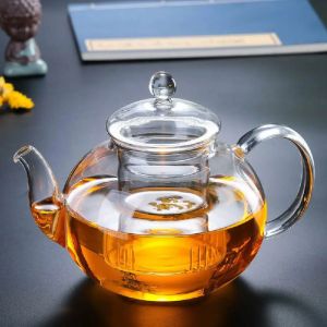 400ml/600ml/800ml/1000ml Filterable Heat-resistant Thickened Glass Teapot High Borosilicate Glass Flower Tea Pot Heatable Glass Tea Set