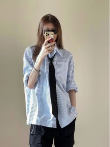 Japanese Style Blue Stripes Shirt Mens Fancy Early Spring Tops Trendy Casual Preppy Style Long Sleeve Shirt Coat