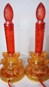 Lampu Altar Sembahyang 1 Set Model Yuan Bao Emas Dan Merah 20Cm