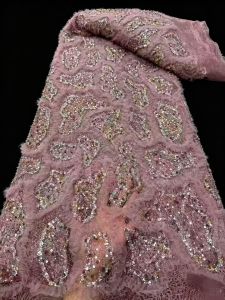Top Grade High Quality African Nigeria Sequins Tulle Lace Fabric Embroidery Wedding Party Guipure Dress Beads Stone