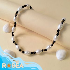 Long Pearl Crystal Trendy Choker Necklace Handmade Summer Vacation Fashion