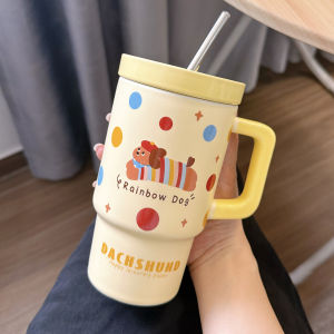 LUXIAOSHI | Dachshund Cartoon Mug with Lid and Straw Design