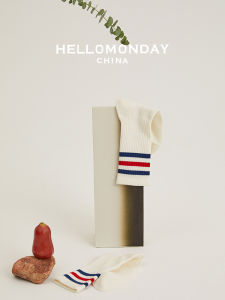 Hello Monday Stripes White Tube Socks Men and Women Fall and Winter Ins Trendy Summer Sports Style Outwear Long Socks