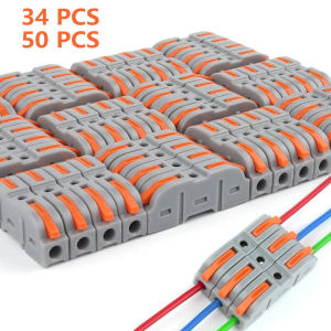 34/50 Pieces of Lever-Type Wire Connectors Used for Quick Connection of 28-12 Awg 1-to-1 Straight Plug-In Wire Connectors Compact Splicing Terminals