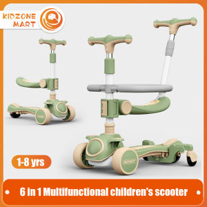 Multifunctional kids scooter | 6-in-1 Transformative Ride-On with Foldable Design Detachable Seat LED Wheels and Adjustable Heights for Ages 10 Mths to 8 Yrs