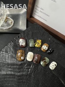 เล็บแต่งตัวแบบสวมใส่ HESASA ดีไซน์ 3 มิติ วาดด้วยมือ ชุดเล็บสั้นสีขาว ดีไซน์ทันสมัย อเนกประสงค์ ผลิตจากวัสดุคุณภาพสูง