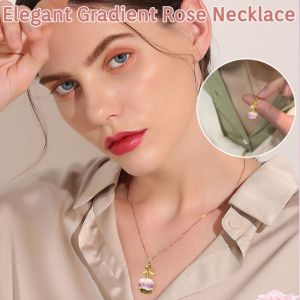 Gradient Rose Necklace Elegant Temperament Enamel Necklace Womens Accessory Rose Pendant Necklace Attract Wealth