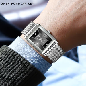 OPK นาฬิกาผู้ชายเดิมสไตล์ใหม่สี่เหลี่ยมคลาสสิกออกแบบหน้าปัดกันน้ำควอตซ์สแตนเลสตาข่ายสายแฟชั่นธุรกิจผู้ชายนาฬิกาลำลอง