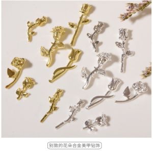 10pc Metal Rose Series Nail Charms Jewelry 3D Exqusitive Rose Flowers Decorations Alloy Diamond Luxury Nail Arts Accessories DIY