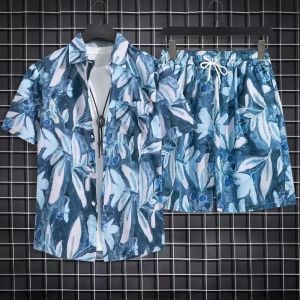 LIIEN NOOS | Ice Silk Flower Pattern Casual Short Sleeve Shirt and Shorts Set