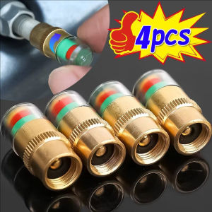 4Pcs Car Tire Valve Cap Car Tyre Pressure Warning Caps Tire Pressure Monitor Valve Stem Caps Car Tire Pressure Indicator Alert Monitoring Tool Tyre Cap for For Cars SUVs Trucks