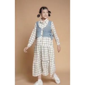 Little Pineapple Gamis Dress Rachel Bordir Anak 4-14 Tahun