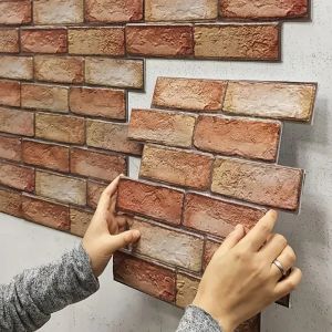 5/10pcs Self Adhesive Waterproof 3D Wall Panels Brick Wallpaper Retro Sticker for Bathroom Fireplace decorative wall stickers