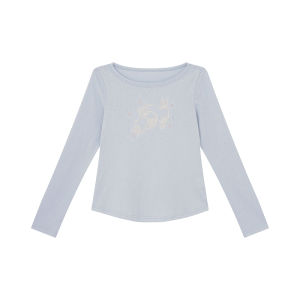 Rabbit Lace Embroidery Regular Shoulder Long Sleeve T-Shirt