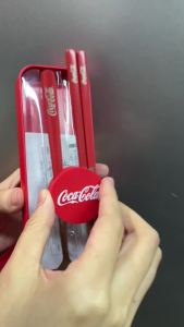 Coca Cola Chopsticks and Spoon Storage Case Set stainless steel portable cutlery for Camping Travel School 