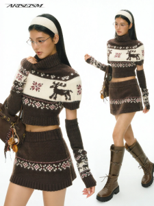 Ariseism | American Retro Turtleneck Sweater and Skirt Set