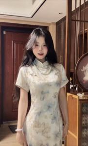 Pictorial Blue Tea Cheongsam New Chinese Style National Style [Blue Tea] Noble Lady Republic of China Wind and Cold Feeling Cheongsam Dress